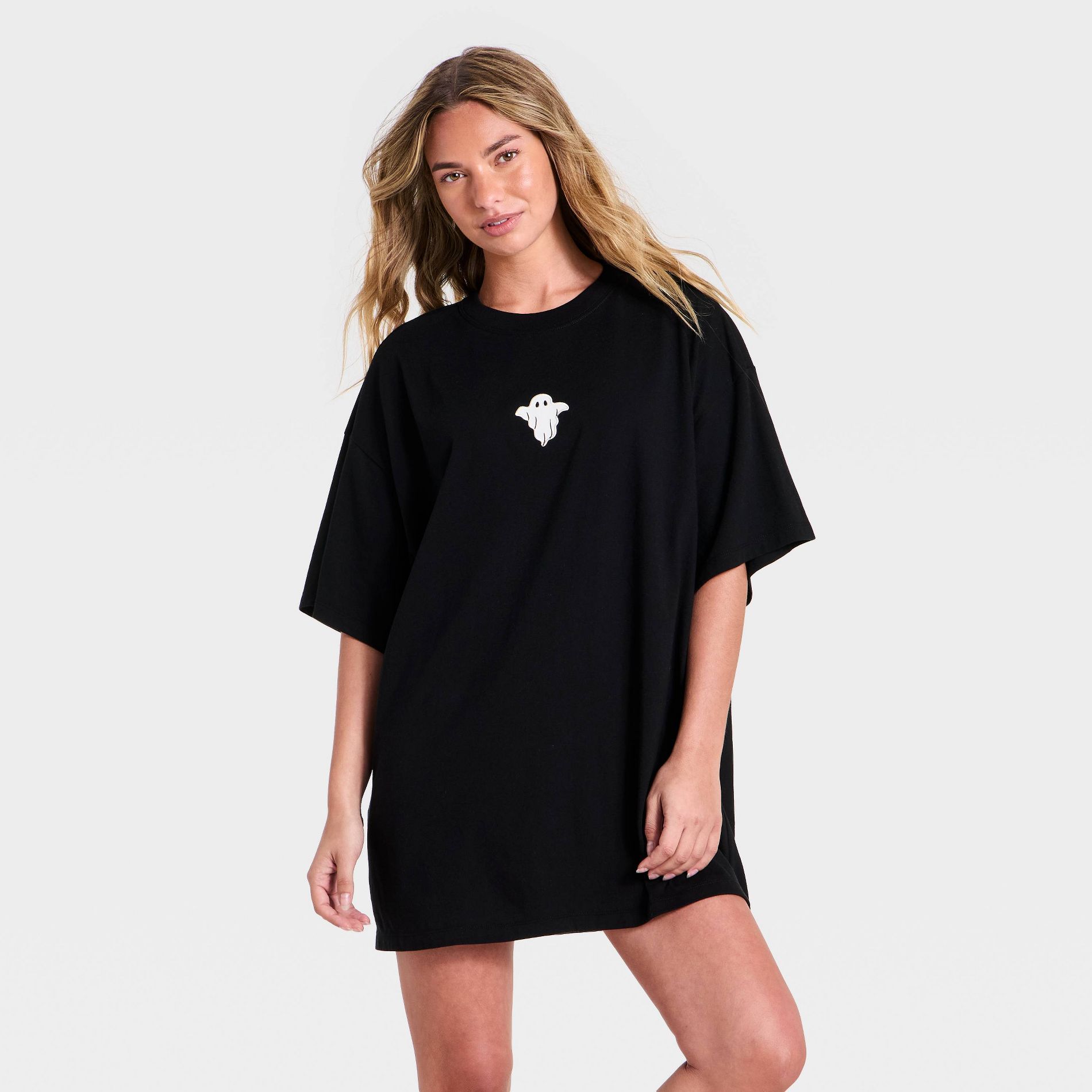 Women's Embroidered Halloween Oversized T-Shirt Sleep Dress - Hyde and EEK! Boutique™ Black XL