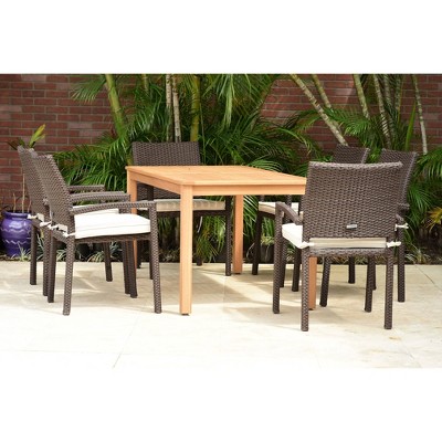 Livorno 7pc Rectangular Teak Finish/Wicker Patio Dining Set - Brown - Amazonia