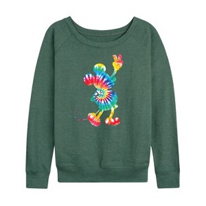 Women's - Disney - Mickey Silhouette Peace Tie Dye Lightweight French Terry Wide Neck Long Sleeve Shirt - 1 of 4