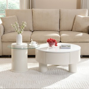 Round Nesting Coffee Table Set of 2,Plastic Base Coffee Table with Storage Drawer for Living Room,Modern Nesting Table Set-Cuddlewood - 1 of 4