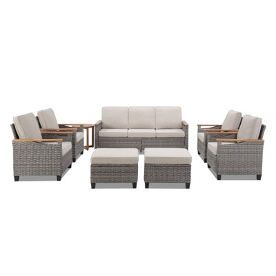 Buenhomino Outdoor PE Wicker Furniture Set – Modular Chairs, Sofas, Ottomans & Tables with All-Weather Cushions for Patio, Garden, Deck & Porch