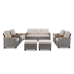 Buenhomino Outdoor PE Wicker Furniture Set – Modular Chairs, Sofas, Ottomans & Tables with All-Weather Cushions for Patio, Garden, Deck & Porch - 1 of 4