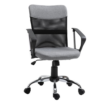 Vinsetto Computer Office Chair with Linen Fabric and Breathable Mesh Backrest Rocking Function and Wheels Grey/Black