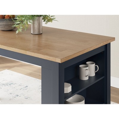 Beige and Blue Extendable Mango Wood Counter Height Dining Table