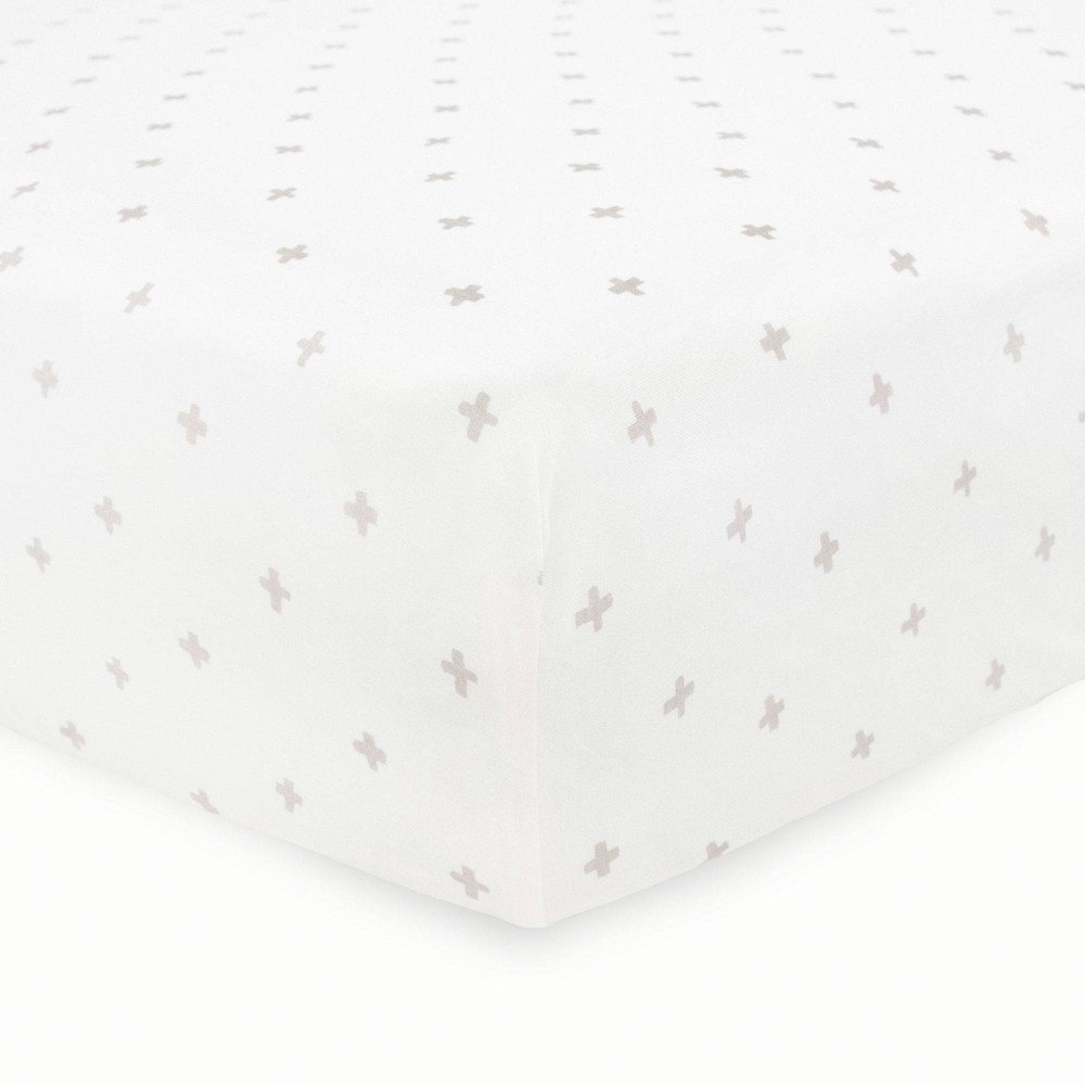 Photos - Bed Linen Little Unicorn Stretch Knit Crib Sheet - Gray Cross: 100 Viscose, Fits Mattress Depth 6"