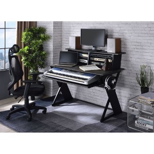 Modern Synthetic Wood Music Desk with Keyboard Tray and Storage Shelf - 1 of 4