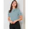 INSPIRE CHIC Women's Bow Tie Neck Solid Color Elastic Cuffs Elegant Office Short Sleeve Blouse - 3 of 4