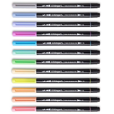 KINGART PRO Twin-Tip™ Brush Pens, 12 PASTEL Colors