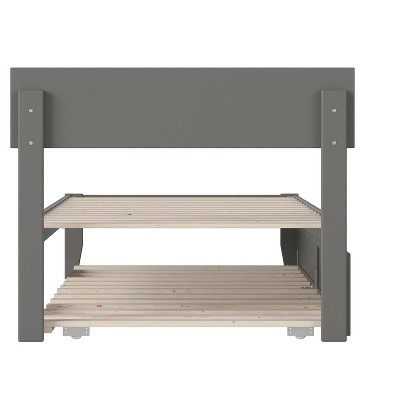Grey Twin XL Platform Bed with Trundle and Wood Slats