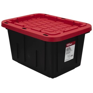 Racxily 4-Pack Small Storage Bin, 12 Gallon Plastic Storage Container with Snap-On Lid, Black and Red - 1 of 3