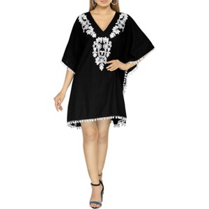 LA LEELA women's Vacation Casual Swim Holiday Beachwear Summer Beach Dress Plus Size Fashion Bathing Suit Cover-up 2X-3X Black, Solid - 1 of 4