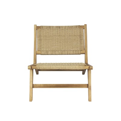 Parker Mid-Century Brown Teak Wood Woven Armless Lounge Chair