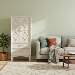 Homy Casa 53.5" Tall Storage Cabinet with Doors and Drawers, Solid Wood & MDF Sideboard Buffet Cabinet for Dining Room, Kitchen, or Hallway - 1 of 4