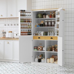71" Freestanding Kitchen Pantry Cabinet, Large Cupboard with 2 Drawers, 2 Adjustable Shelves & 8 Door Racks - 1 of 4