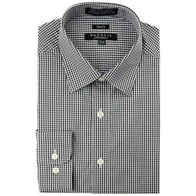 Marquis Men's Black Checkered Long Sleeve Slim Fit Dress Shirt, Size ...