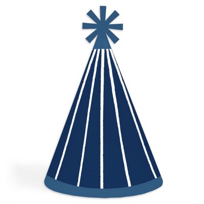 Big Dot of Happiness Navy Stripes - Cone Happy Birthday Party Hats for Kids and Adults - Set of 8 (Standard Size)
