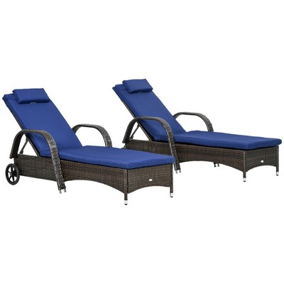 Outsunny Patio Wicker Chaise Lounge, PE Rattan Outdoor Lounge Chair with Cushion, Height Adjustable Backrest & Wheels