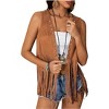 Clearlove Women Tassel Sleeveless Vest 70s Hippie Costume Faux Suede Fringe Vests Vintage Cowgirl Western Jacket Cardigan - 2 of 4