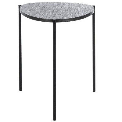 Transitional Triangular Dark Grey Oak Side Table with Black Iron Legs