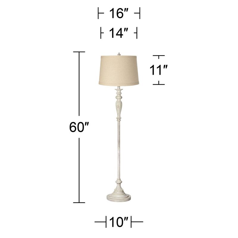 360 Lighting Vintage Shabby Chic Floor Lamp 60" Tall Antique White Washed Burlap Drum Shade for Living Room Reading Bedroom Office, 4 of 9