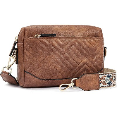 Quilted Crossbody Bags for Women Vegan Leather Purses Small Shoulder Handbags with Wide Strap