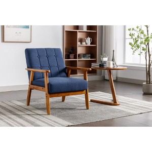 Leisure Chair, With Solid Wood Armrests And Legs, Ergonomics Seat Cushion & Backrest, Modern Accent Chair For Living Room, Bedroom, Office - 1 of 4