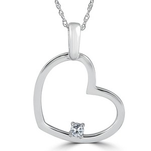 Pompeii3 Solitaire Diamond Heart Shape Pendant Necklace in White, Yellow, or Rose Gold - 1 of 4