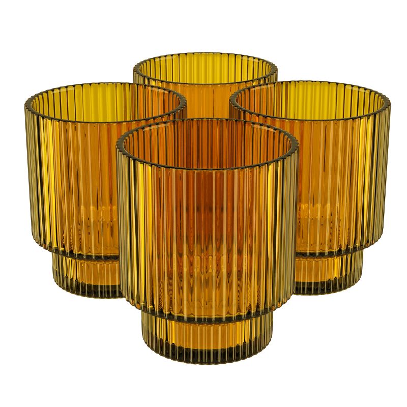 American Atelier Vintage Art Deco 9 oz. Fluted Drinking Glasses Set of 4, Old Fashion Tumbler for Cocktails, Ribbed Lowball Glass Cup for Beverages, 4 of 8