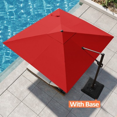 Pellebant 10.5FT Square Cantilever Umbrella Outdoor 360 Degree Rotation Offset Umbrella 6 Heights Adjustable with Base