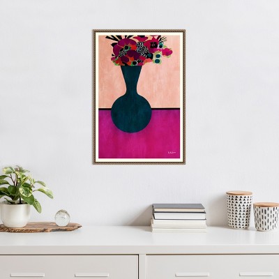 Vibrant Gem Tone Floral Canvas Art in Navy Blue Vase