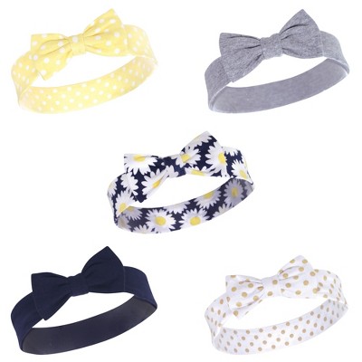 Hudson Baby Infant Girl Cotton Headbands 5pk, Daisy, 0-24 Months