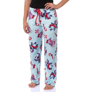 Seven Times Six Disney Stitch & Angel Festive Christmas Time Soft Fleece Adult Pajama Pant Blue - 1 of 4