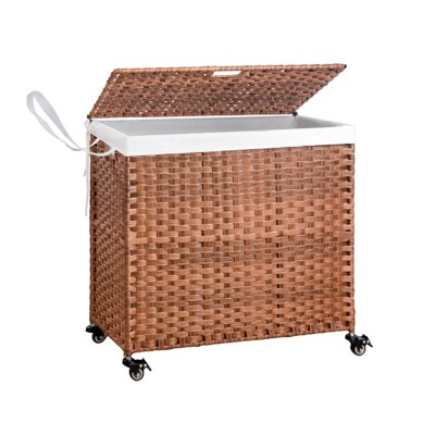 ALEXOUN 160L Wicker Laundry Hamper with Lid,with 2 Removable Bag and Wheels,Multi-Storage Organizer for Laundry Room,Bathroom & Kids Toys,Brown