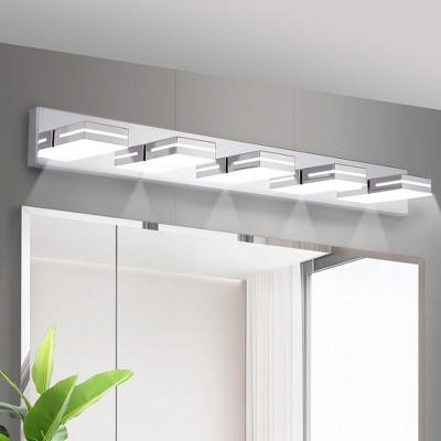 DOMETOUR Modern Chrome LED Vanity Light, 5-Lights Wall Sconce for Bathroom and Mirror, Sleek Minimalist Design, Energy-Efficient, Easy to Install