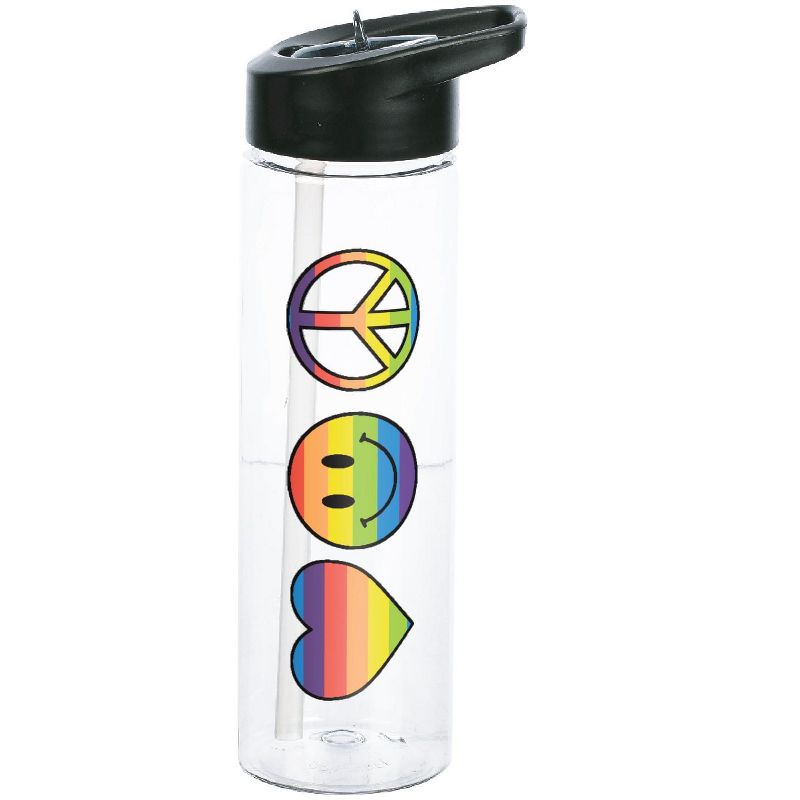 Pride Proud Rainbow Heart, Smiley Face, and Peace Symbol Reusable 24 Oz Water Bottle, 2 of 3