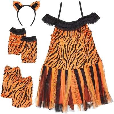 Fun World Girls Tigress Costume – Orange and Black Tiger Dress with Hood and Tail for Kids – Wild Animal Halloween Costume for Girls