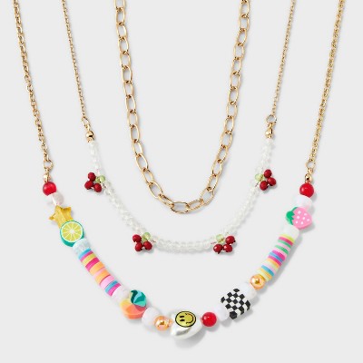 Girls&#39; 3pk Smiley Cherries Layered Necklace Set - art class&#8482;