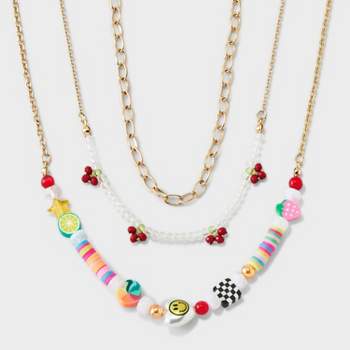 Girls' 3pk Smiley Cherries Layered Necklace Set - art class™