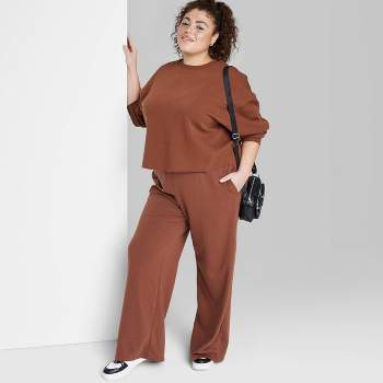 Women's High-Rise Wide Leg French Terry Sweatpants - Wild Fable™ Brown