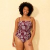 Women's Paisley Print Bandeau Braided Belt High Leg Medium Coverage One Piece Swimsuit - Shade & Shore™ Burgundy - 4 of 4