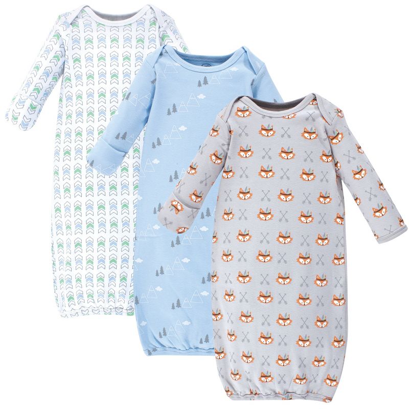 Luvable Friends Baby Boy Cotton Long-Sleeve Gowns 3pk, Wild Free, 0-6 Months, 1 of 6