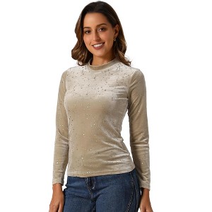 INSPIRE CHIC Women's Velvet Round Neck Long Sleeve Stand Collar Metallic Stars Tops - 1 of 4