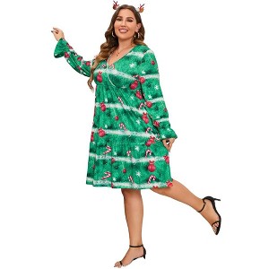 Whizmax Christmas Plus Size Women's Casual Long Sleeve Dress Vintage 1950's Party Cocktail Dress - 1 of 4