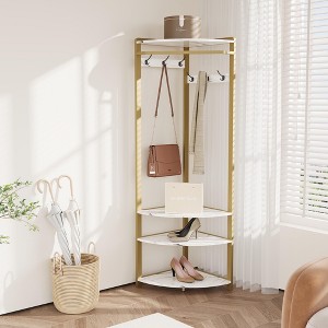 Corner Hall Tree With Shoe Bench Entryway, Corner Coat Rack With 6 Double Hooks, Corner Clothes Rack With Corner Tree With Shoe Bench Shelf - 1 of 4