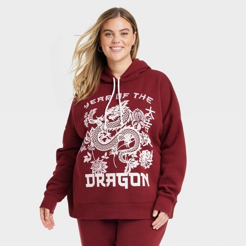 Women s Lunar New Year Year of the Dragon Graphic Hoodie Red 3X