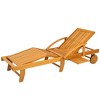 Outsunny Folding Lounge Chair, 4-Level Adjustable Tanning Chair with Wheels, Acacia Wood Patio Lounger with Extendable Table for Beach, Teak - 4 of 4