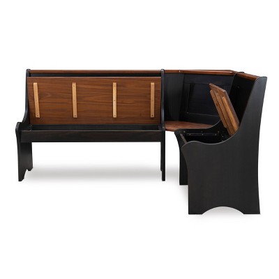 Parkside Antique Black and Pine Wood Corner Dining Nook Set