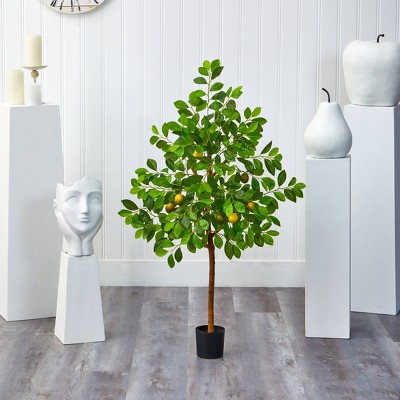 4-ft Green and Yellow Silk Artificial Lemon Tree in Pot