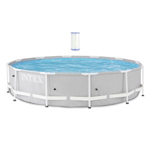 Intex 12 Foot x 30 Inch Prism Steel Frame Above Ground Pool with 3 Ply Liner and Type A and C Pool Filter Pump Cartridge Replacement - 1 of 4