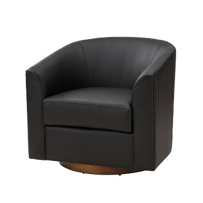 Jessie 30.5" Wide Modern Swivel Barrel Faux Leather Chair with Solid Wood Base|ARTFUL LIVING DESIGN